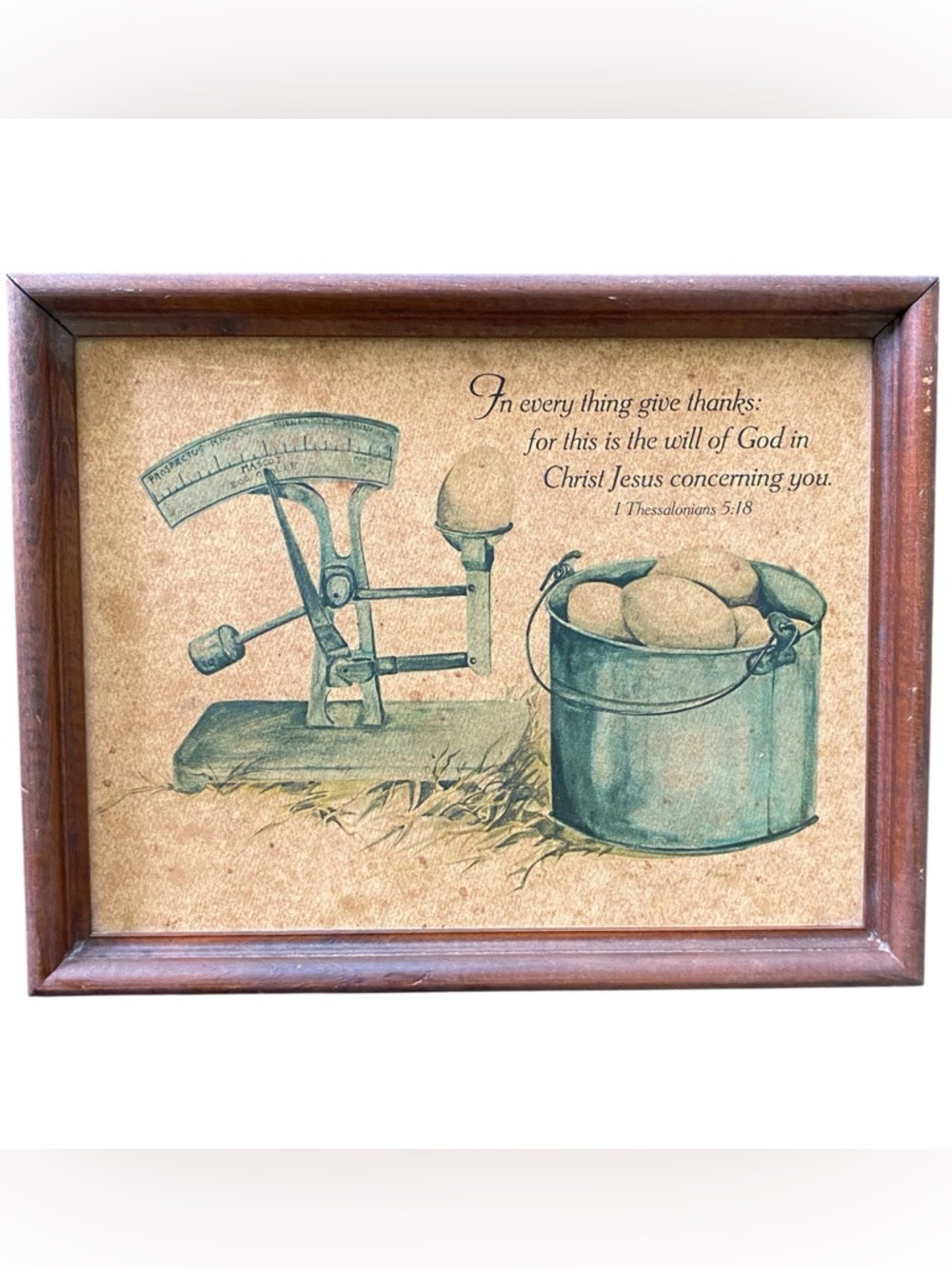 Vintage Primitive Morning Star Framed Scripture 1 Thes 5:18 Country Kitchen